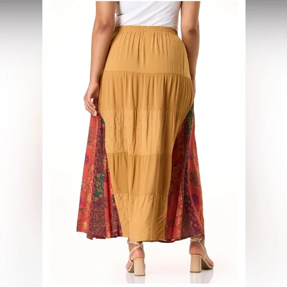 NWT Plus Size Bohemian Patchwork Maxi Skirt - Picture 2 of 6